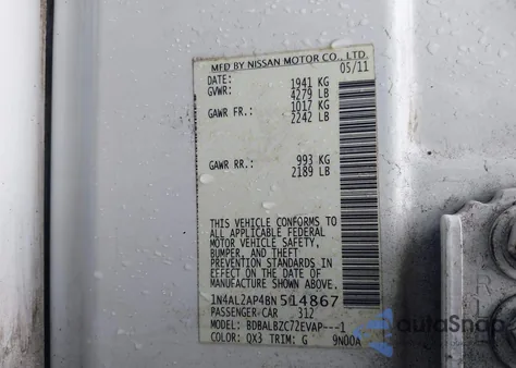 2011 Nissan Altima 2.5 S z USA, uszkodzony, nr VIN 1N4AL2AP4BN514867